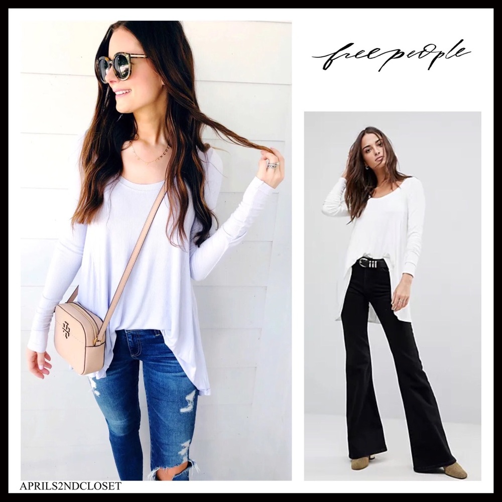 FREE PEOPLE BOHO TOP HI-LO FLOWY LONG SLEEVES KNIT TUNIC TEE A2C - Picture 7 of 16